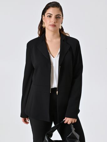 Curvy Black Jacket with Zip in Scuba Crepe