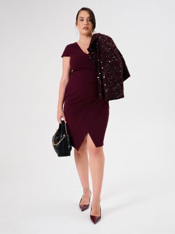 Vestido de tubo curvy en neopreno crepé burdeos