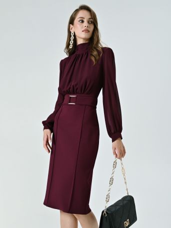 Burgundy Sheath Dress with Geometric Buckle
