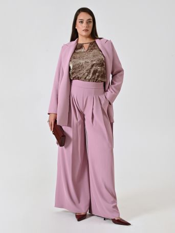 Pantalón curvy en cady malva con pinzas