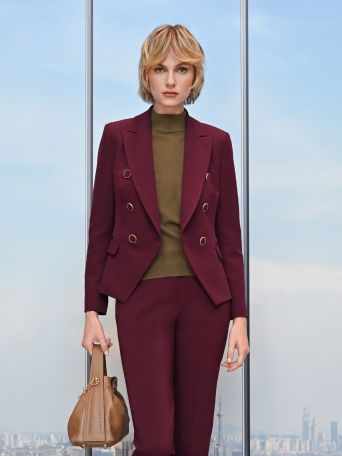 Burgundy Double-Breasted Jacket with Ringed Buttons