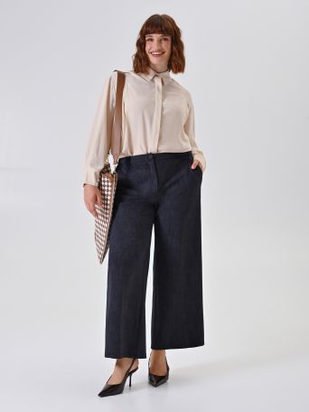 Curvy Slub Denim-Effect Milano Stitch Trousers