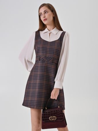 Burgundy Check Blouse Dress
