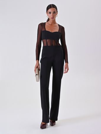 Black Corset Jumpsuit with Tulle Bodice
