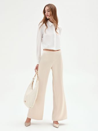 Light Beige Satin Palazzo Pants