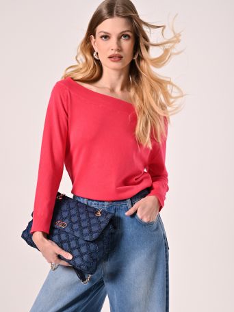 Schulterfreier Pullover in Fuchsia
