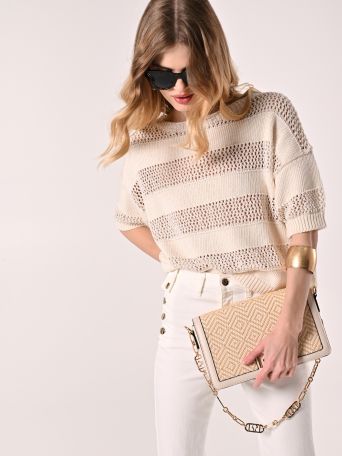 T-shirt in Maglia Traforata Beige