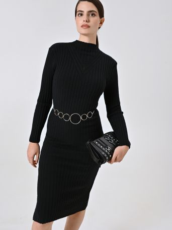 Black Ribbed Knit Dress