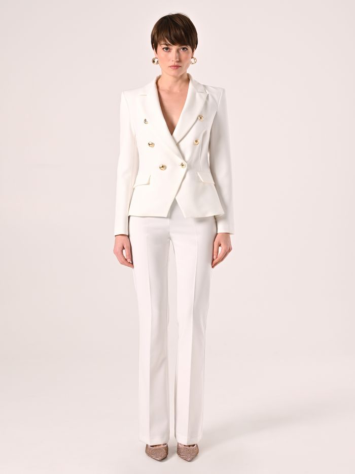 White Mid-Flared Trousers in Technical Fabric det_1