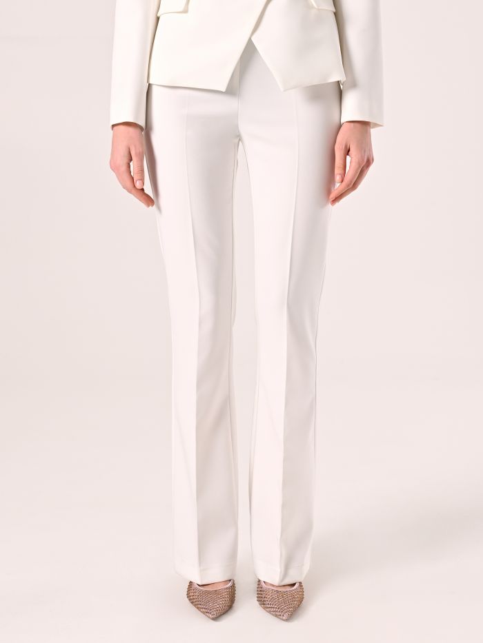 White Mid-Flared Trousers in Technical Fabric det_2