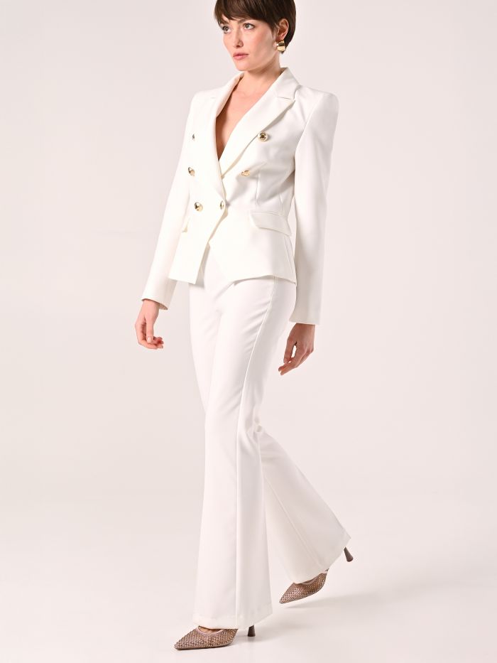 White Mid-Flared Trousers in Technical Fabric in_i7