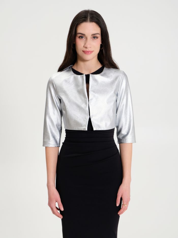 Metallic faux leather shrug  det_2