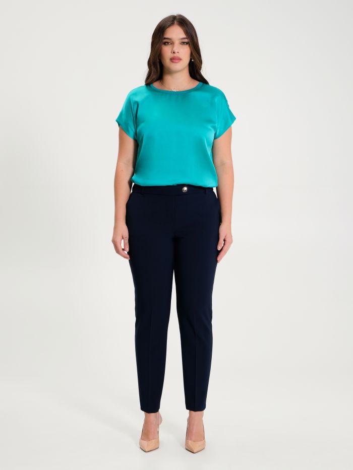 Curvy Navy Blue Trousers with Smock Stitching det_1