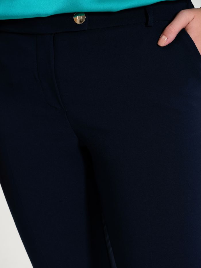 Curvy Navy Blue Trousers with Smock Stitching in_i5
