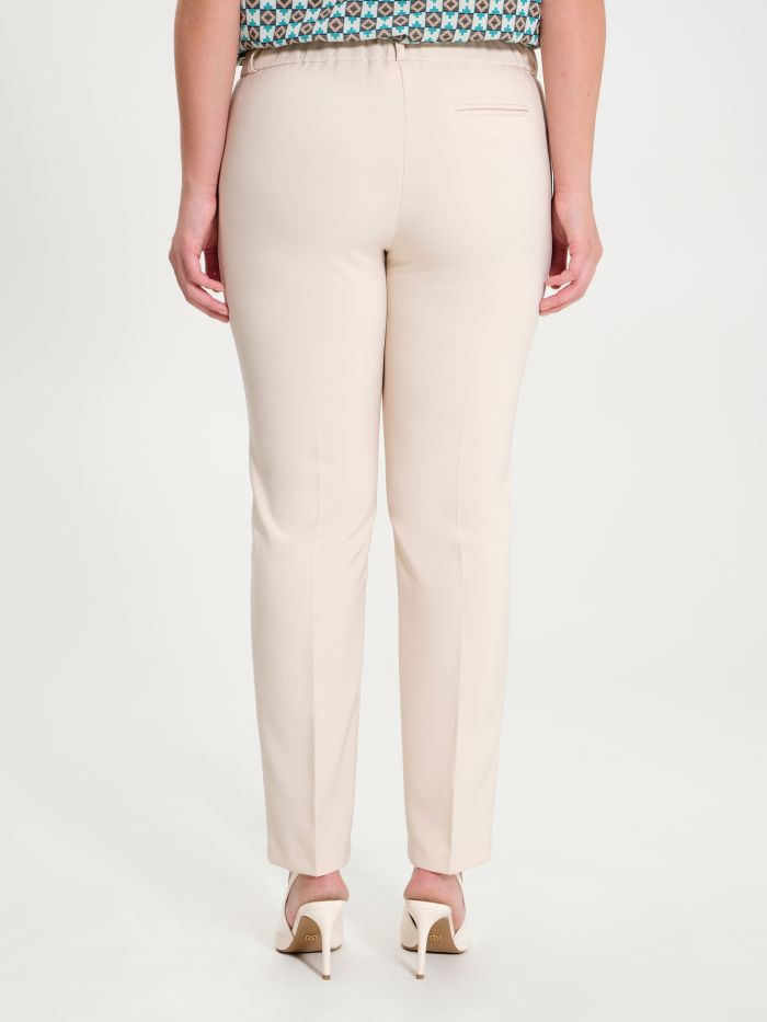 Curvy Beige Trousers with Smock Stitching in_i4