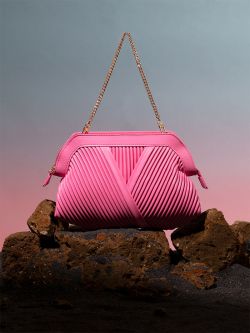 Pink Pleated Clutch Bag  Rinascimento