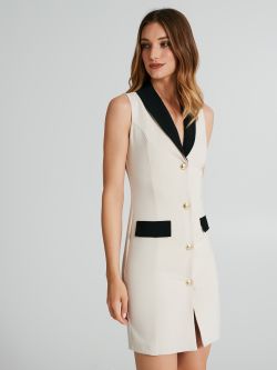 Sleeveless jacket dress in two tones.   Rinascimento