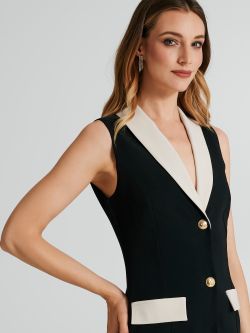 Sleeveless jacket dress in two tones.   Rinascimento