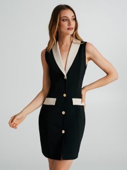 Sleeveless jacket dress in two tones.   Rinascimento