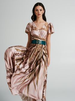 Langes Kleid mit Blumenmuster aus Satin   Rinascimento