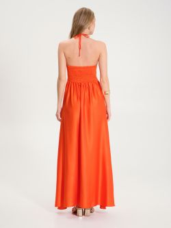 Langes Kleid aus Satin in Orange det_3