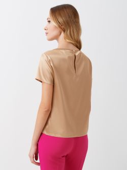 Beige Satin T-shirt Boxy, t-shirt style blouse made in lightweight satin with clean lines. The t-shirt is ideal as an under jacket layer, or for adding a touch of shimmer to a casual look. The model is 1.76 cm tall and wears size S. The garment is completely made in Italy.  Rinascimento