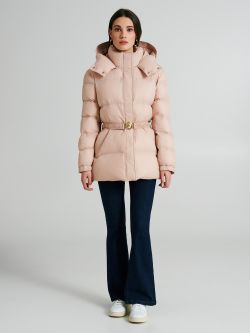 Short Repreve® down jacket with belt  Rinascimento