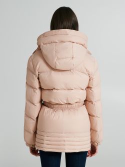 Short Repreve® down jacket with belt  Rinascimento