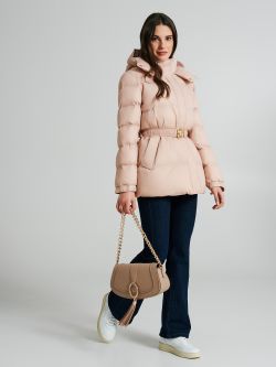 Short Repreve® down jacket with belt  Rinascimento
