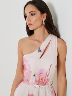 One-Shoulder Georgette Dress with Belt  Rinascimento