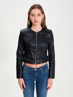 Leather jacket with gathered detail  Rinascimento