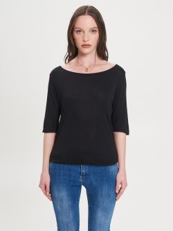 Slim-T-Shirt aus 100 % ECOVERO® Viskose in Schwarz  Rinascimento