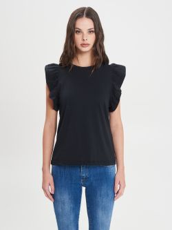 T-Shirt aus Baumwolle mit Rüschen in Schwarz  Rinascimento