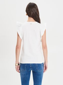 Camiseta de algodón blanca con volantes  Rinascimento