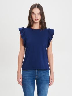 Blue Cotton T-shirt with Ruffles  Rinascimento