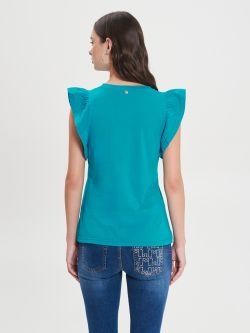 T-shirt vert à fronces en coton  Rinascimento