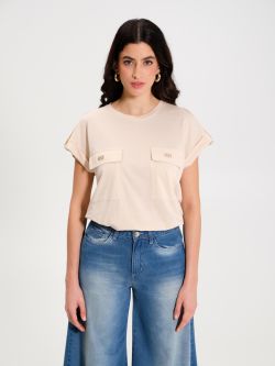 T-shirt à poches 100 % coton beige  Rinascimento