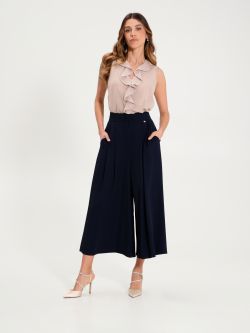 Navy Blue Cropped Floaty Trousers   Rinascimento
