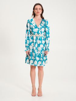 Peacock Green Floral Dress with Belt  Rinascimento
