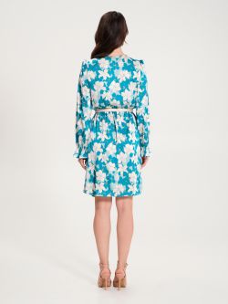 Peacock Green Floral Dress with Belt  Rinascimento