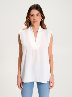 Ärmellose Bluse mit V-Ausschnitt in Creme-Weiß   Rinascimento