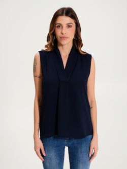 Blusa sin mangas en azul con escote en pico  det_2