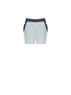 Light Blue Tweed Shorts with Denim Inserts   Rinascimento