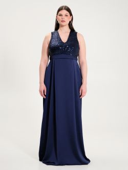 Langes Curvy-Kleid mit Pailletten in Blau  Rinascimento