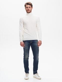 Men s Basic Ivory Turtleneck Sweater QB24 Rinascimento