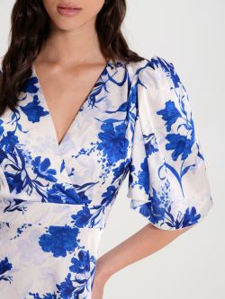 Blue Floral-Print Midi Dress   Rinascimento