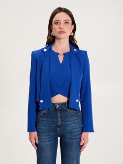 Short Open Jacket with Buttons in China Blue  Rinascimento