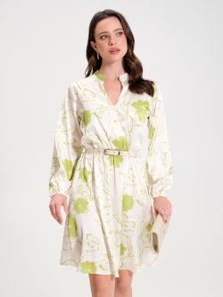 Limettenfarbenes Kleid in A-Linie mit Blumenmuster  Rinascimento