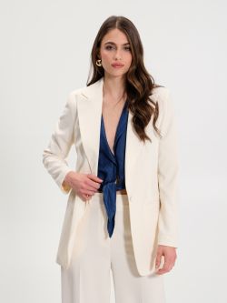 Flowy Single-button Long Jacket in Ivory   Rinascimento