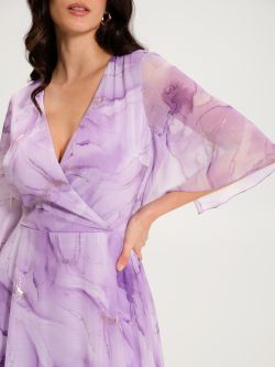 Empire-Waist Dress in Shaded Lilac Print     Rinascimento